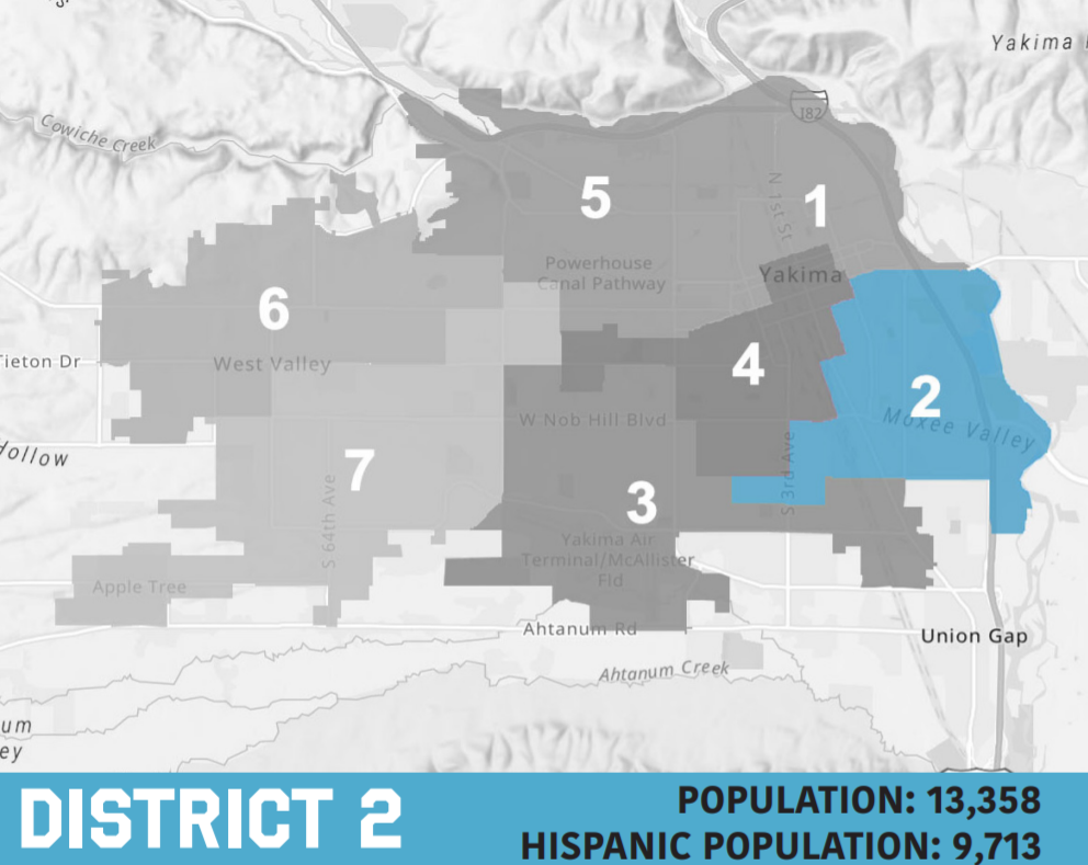 Yakima County City Council District map highlighting District 2.